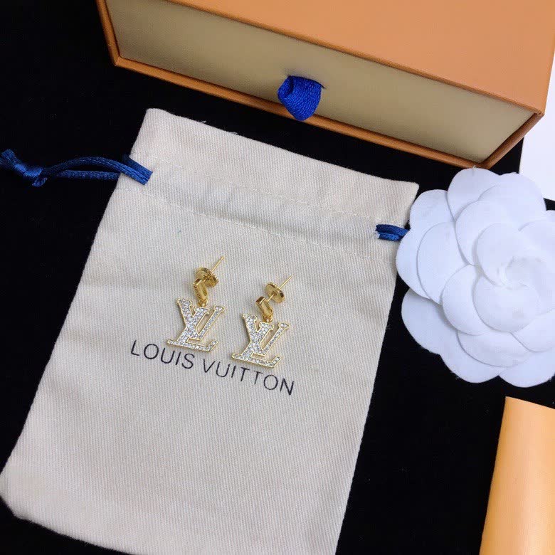Louis Vuitton Gold Tone Crystal Earrings